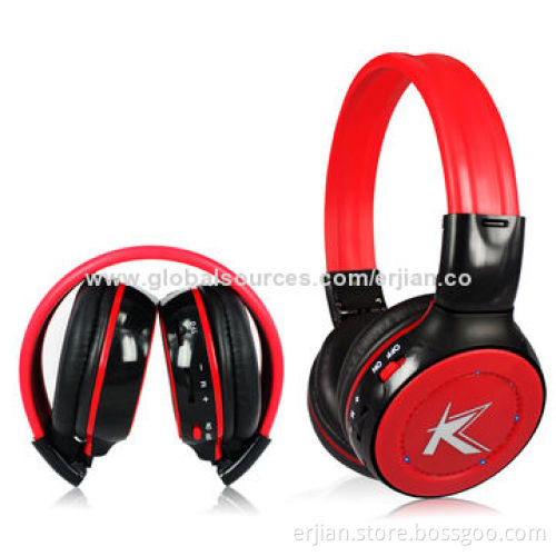 Super Bass Wireless Earphones with T-flash Card Slot, FM Radio, Running Light, Built-in Battery